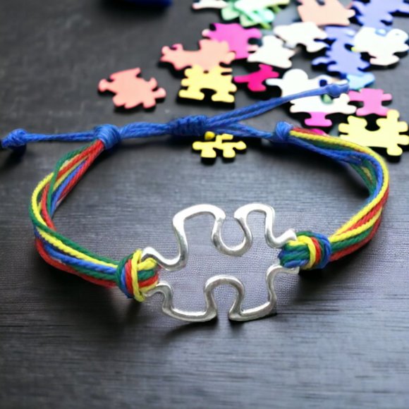 Jewelry - Adjustable  Autism Awareness  Puzzle Piece Rainbow Colorful Bracelet